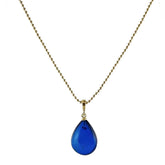 Blue Amber Drop Pendant & Chain Necklace 14K Gold Plated
